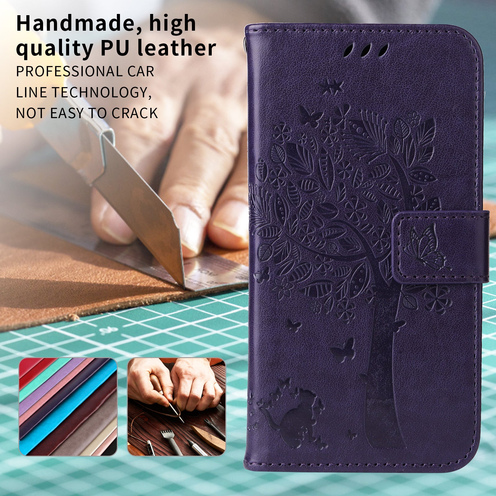 For-Samsung-Galaxy-S26-/-S26-Pro-Phone-Case-with-Stand-Cat-Tree-Pattern-Leather-Wallet-Mobile-Cover-Purple