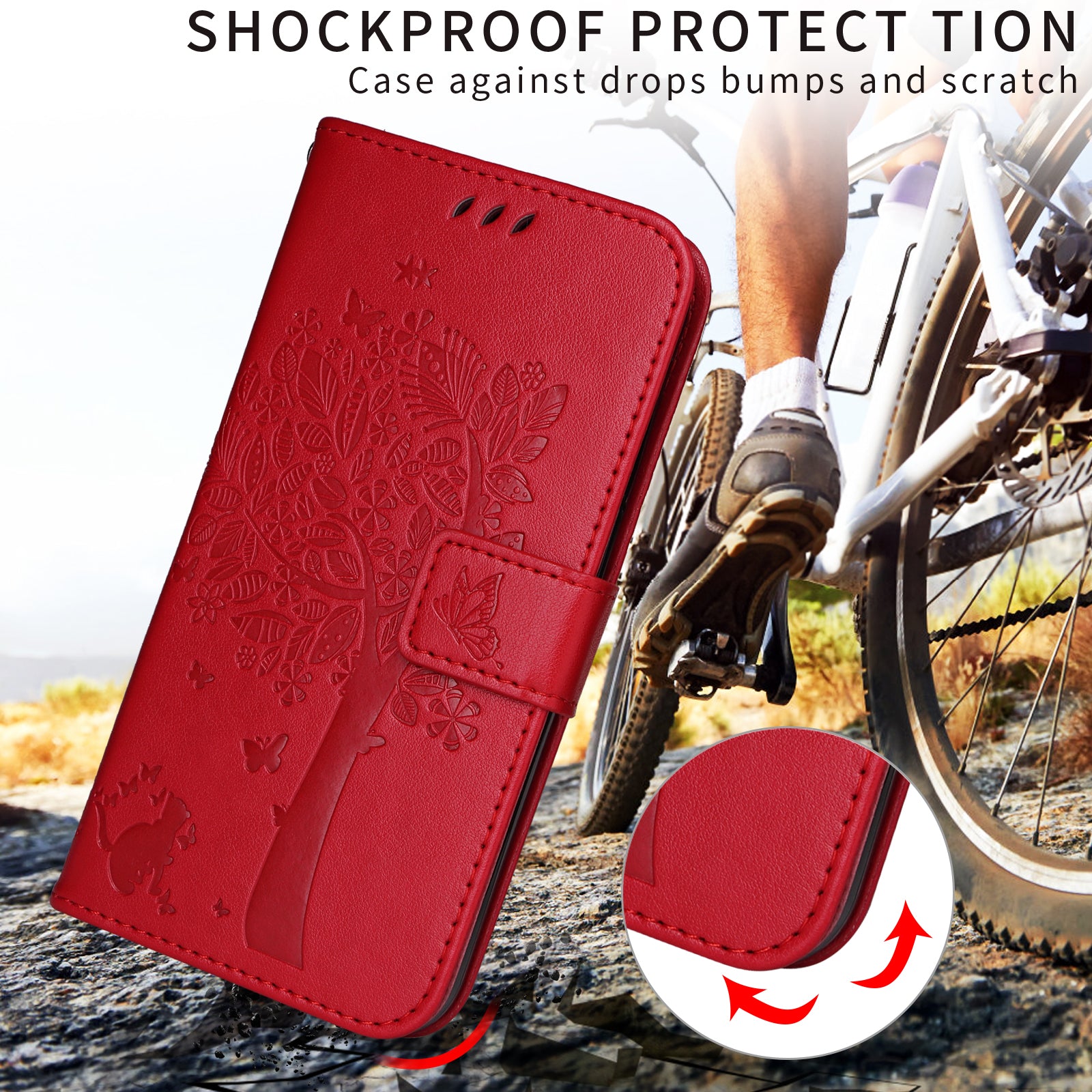 For-Samsung-Galaxy-S26-/-S26-Pro-Phone-Case-with-Stand-Cat-Tree-Pattern-Leather-Wallet-Mobile-Cover-Red