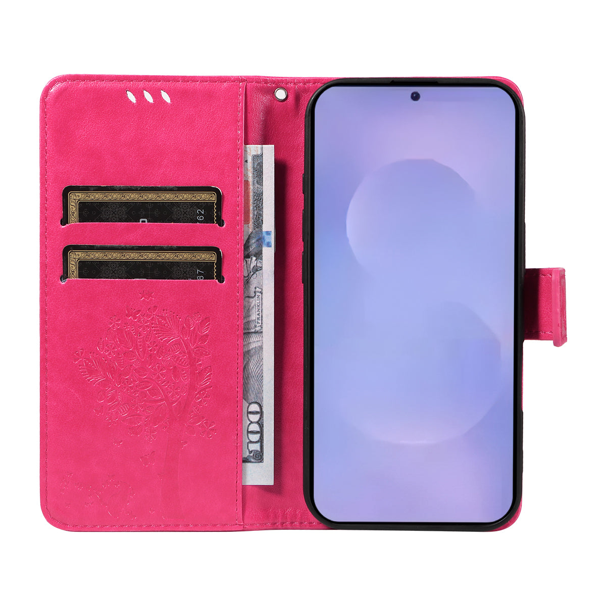 For-Samsung-Galaxy-S26-/-S26-Pro-Phone-Case-with-Stand-Cat-Tree-Pattern-Leather-Wallet-Mobile-Cover-Rose