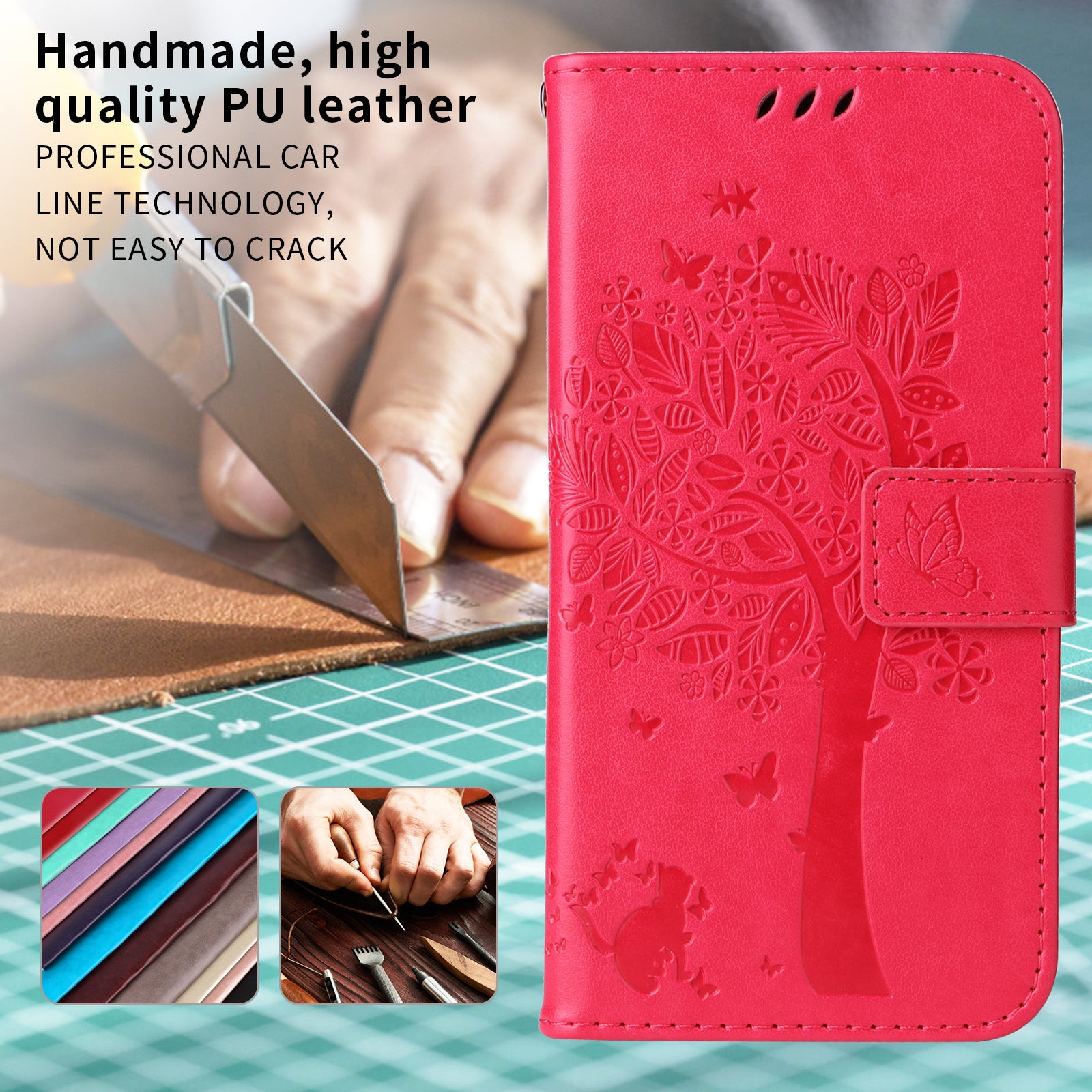 For-Samsung-Galaxy-S26-/-S26-Pro-Phone-Case-with-Stand-Cat-Tree-Pattern-Leather-Wallet-Mobile-Cover-Rose