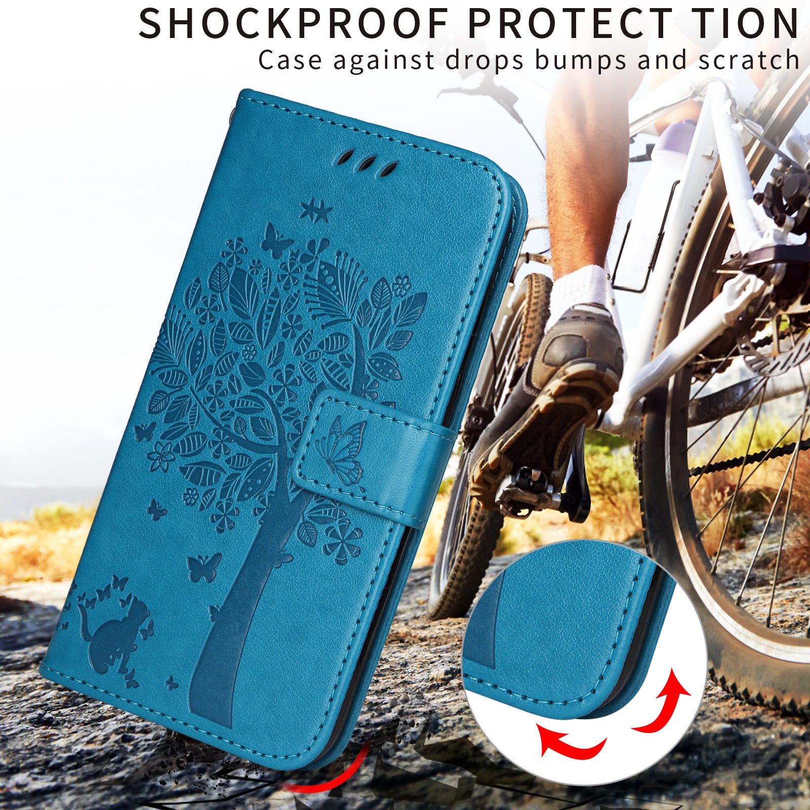 For-Samsung-Galaxy-S26-/-S26-Pro-Phone-Case-with-Stand-Cat-Tree-Pattern-Leather-Wallet-Mobile-Cover-Blue