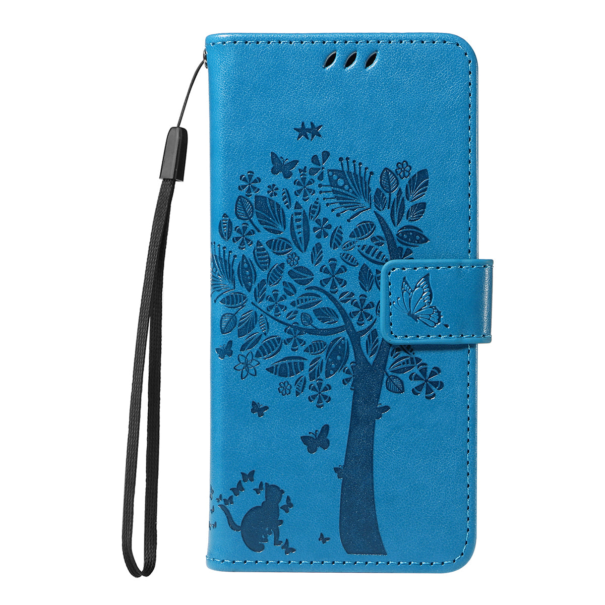 For-Samsung-Galaxy-S26-/-S26-Pro-Phone-Case-with-Stand-Cat-Tree-Pattern-Leather-Wallet-Mobile-Cover-Blue