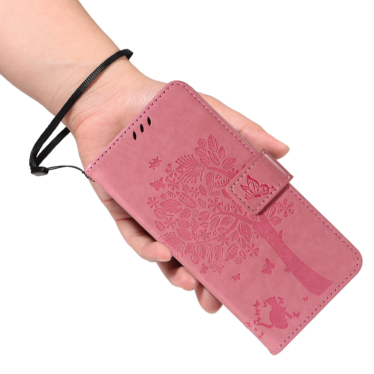 For-Samsung-Galaxy-S26-/-S26-Pro-Phone-Case-with-Stand-Cat-Tree-Pattern-Leather-Wallet-Mobile-Cover-Pink