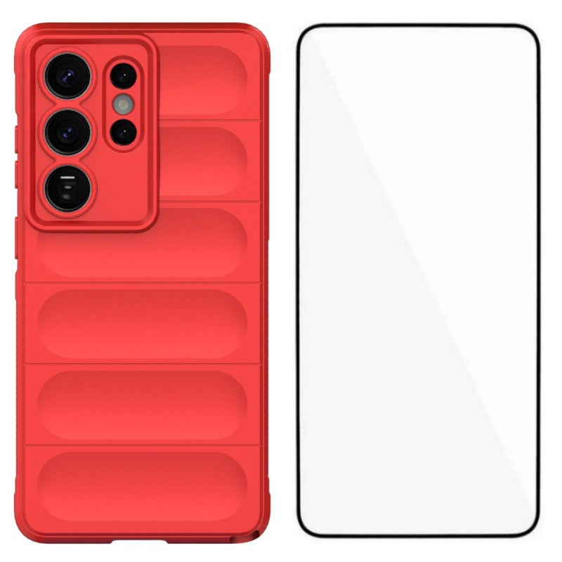 For-Samsung-Galaxy-S26-Ultra-TPU-Case-WANLONFENG-HD-Series-Anti-Slip-Phone-Cover-with-Tempered-Glass-Red