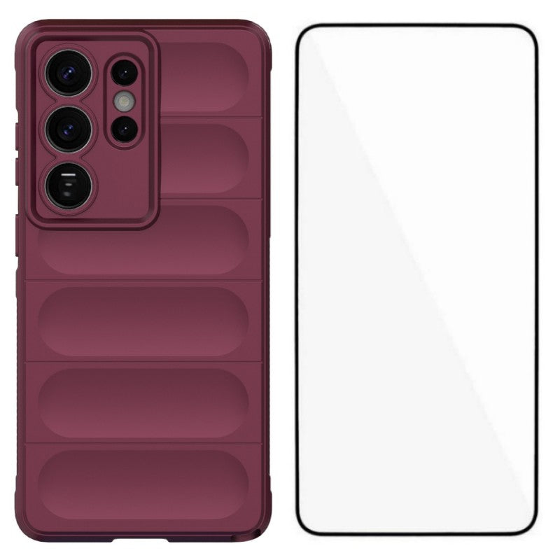 For-Samsung-Galaxy-S26-Ultra-TPU-Case-WANLONFENG-HD-Series-Anti-Slip-Phone-Cover-with-Tempered-Glass-Wine-Red