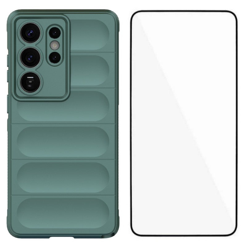 For-Samsung-Galaxy-S26-Ultra-TPU-Case-WANLONFENG-HD-Series-Anti-Slip-Phone-Cover-with-Tempered-Glass-Army-Green