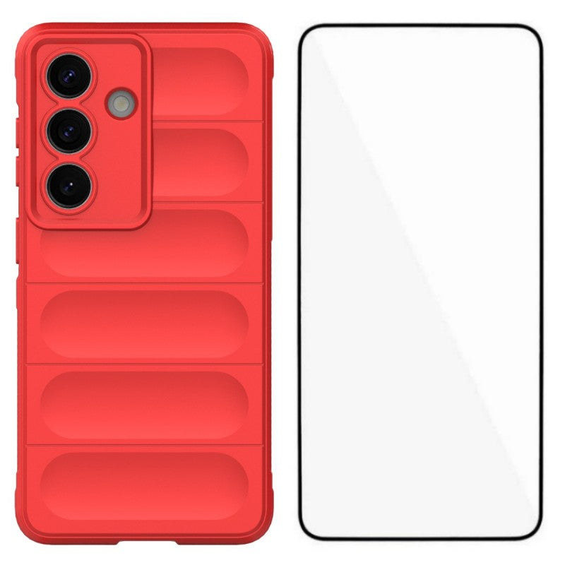 For-Samsung-Galaxy-S26-/-S26-Pro-TPU-Case-WANLONFENG-HD-Series-Anti-Slip-Phone-Cover-with-Tempered-Glass-Red