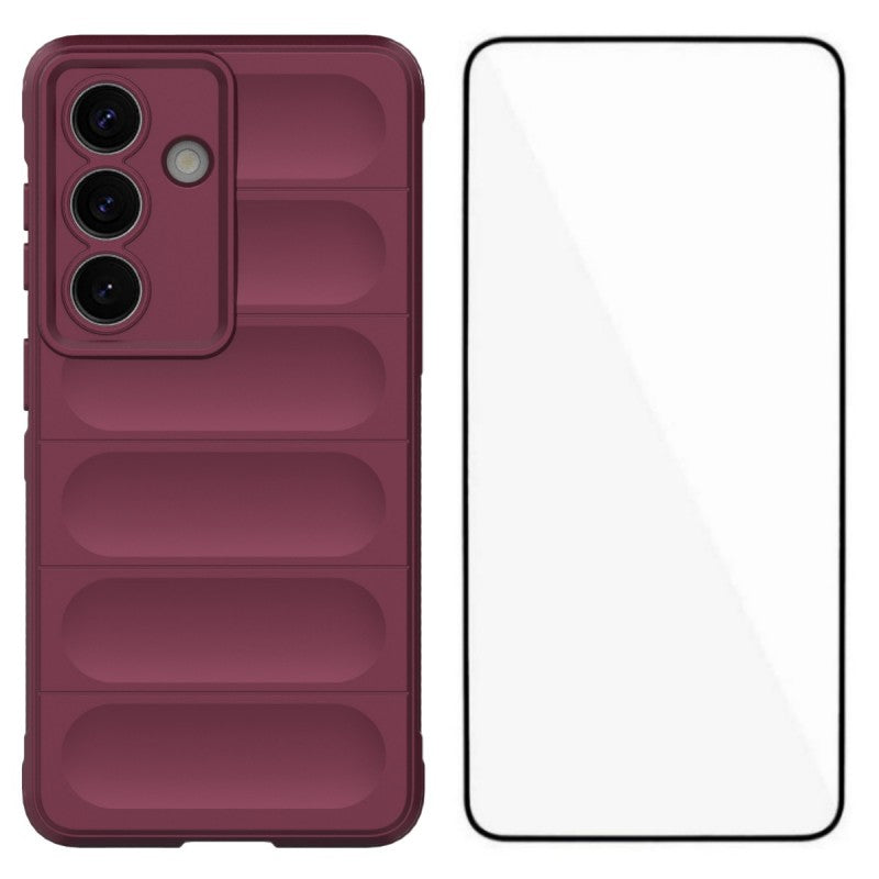 For-Samsung-Galaxy-S26-/-S26-Pro-TPU-Case-WANLONFENG-HD-Series-Anti-Slip-Phone-Cover-with-Tempered-Glass-Wine-Red