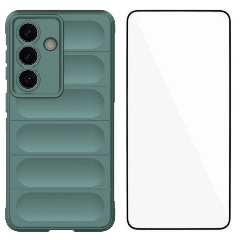 For-Samsung-Galaxy-S26-/-S26-Pro-TPU-Case-WANLONFENG-HD-Series-Anti-Slip-Phone-Cover-with-Tempered-Glass-Army-Green
