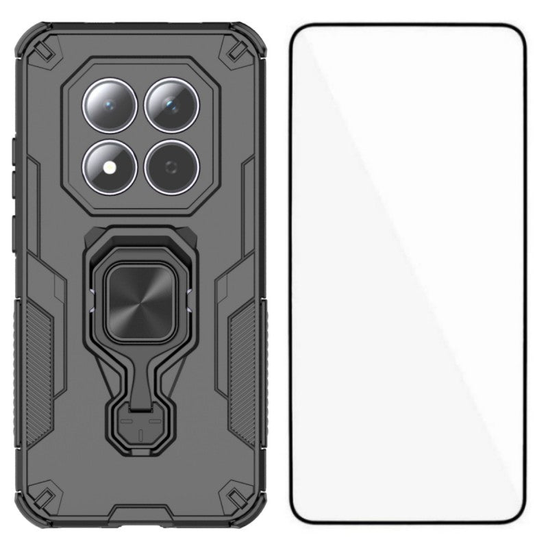 For Xiaomi Redmi Note 15 Pro 5G (Global) Phone Case WANLONFENG PC TPU Back Cover Kickstand with Tempered Glass - Black