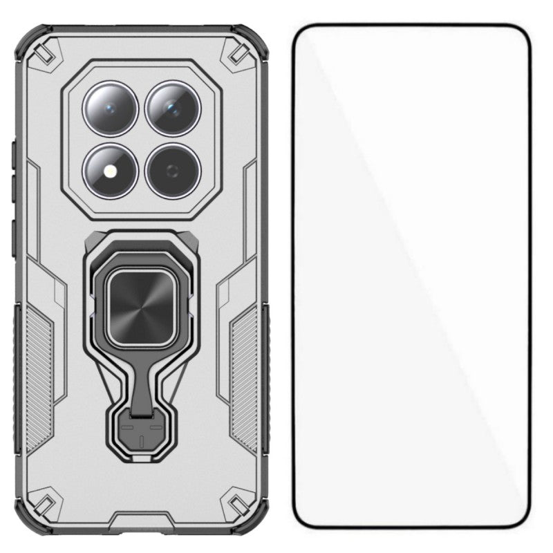 For Xiaomi Redmi Note 15 Pro 5G (Global) Phone Case WANLONFENG PC TPU Back Cover Kickstand with Tempered Glass - Grey