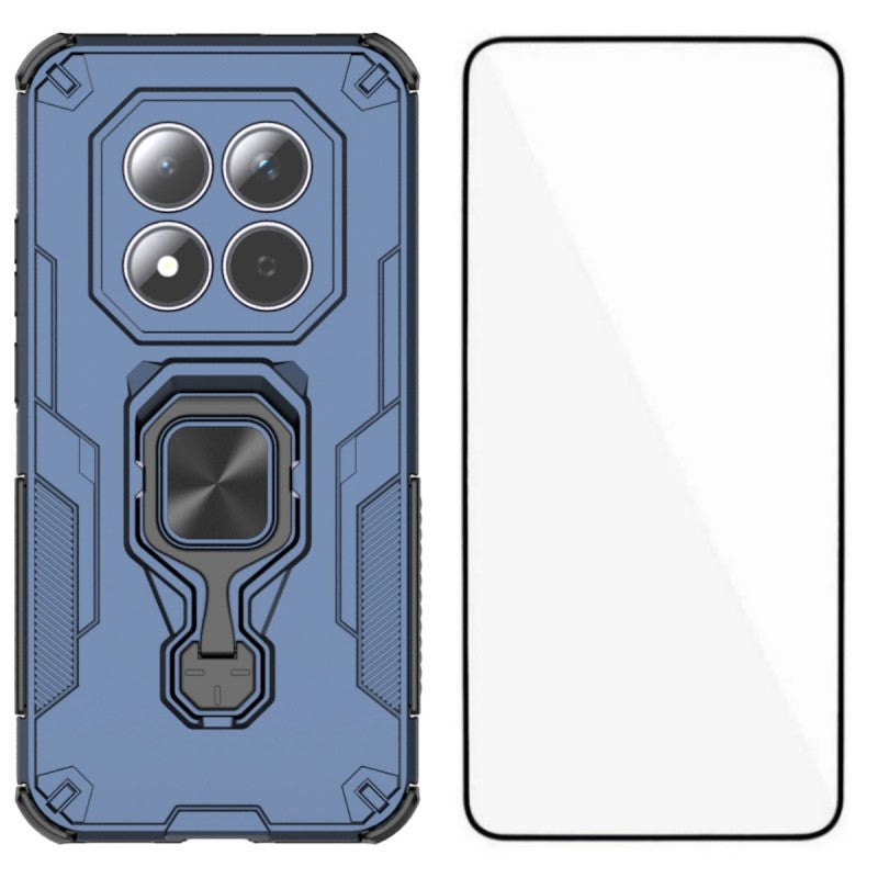 For Xiaomi Redmi Note 15 Pro 5G (Global) Phone Case WANLONFENG PC TPU Back Cover Kickstand with Tempered Glass - Blue