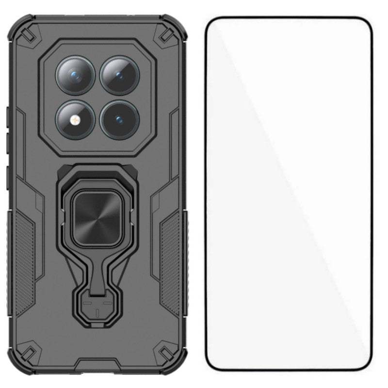 For Xiaomi Poco M8 Pro 5G / Redmi Note 15 Pro+ 5G (Global) Phone Case WANLONFENG PC TPU Back Cover Kickstand with Tempered Glass - Black
