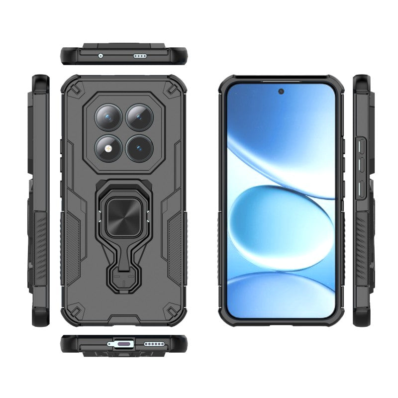 For Xiaomi Poco M8 Pro 5G / Redmi Note 15 Pro+ 5G (Global) Phone Case WANLONFENG PC TPU Back Cover Kickstand with Tempered Glass - Black