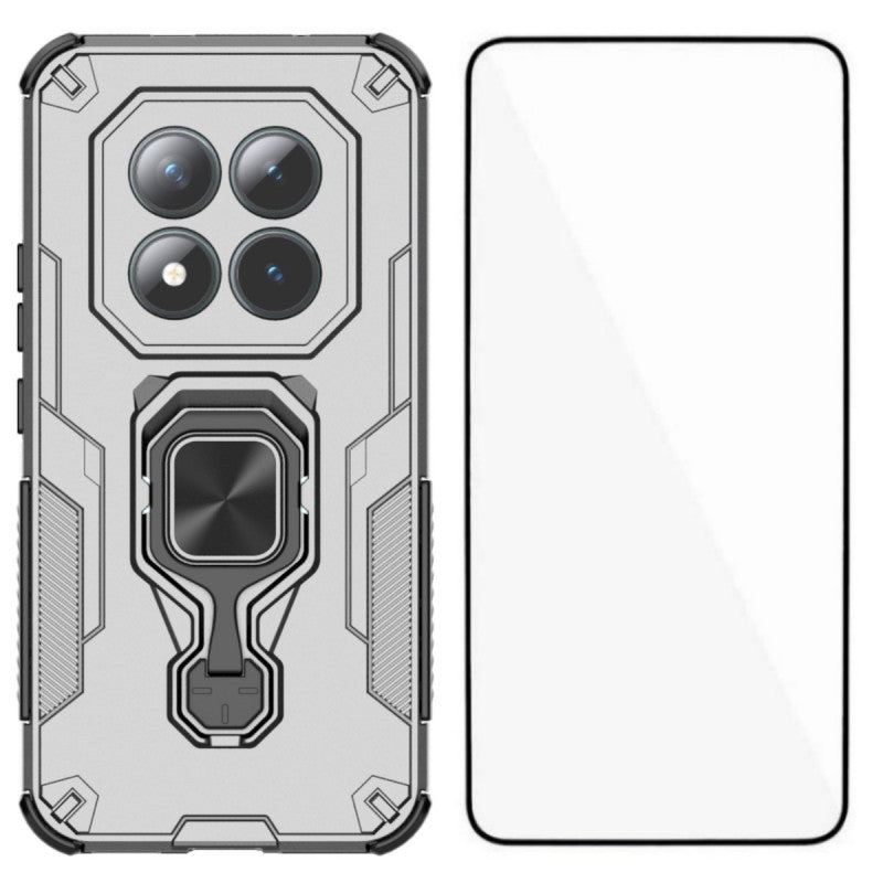For Xiaomi Poco M8 Pro 5G / Redmi Note 15 Pro+ 5G (Global) Phone Case WANLONFENG PC TPU Back Cover Kickstand with Tempered Glass - Grey