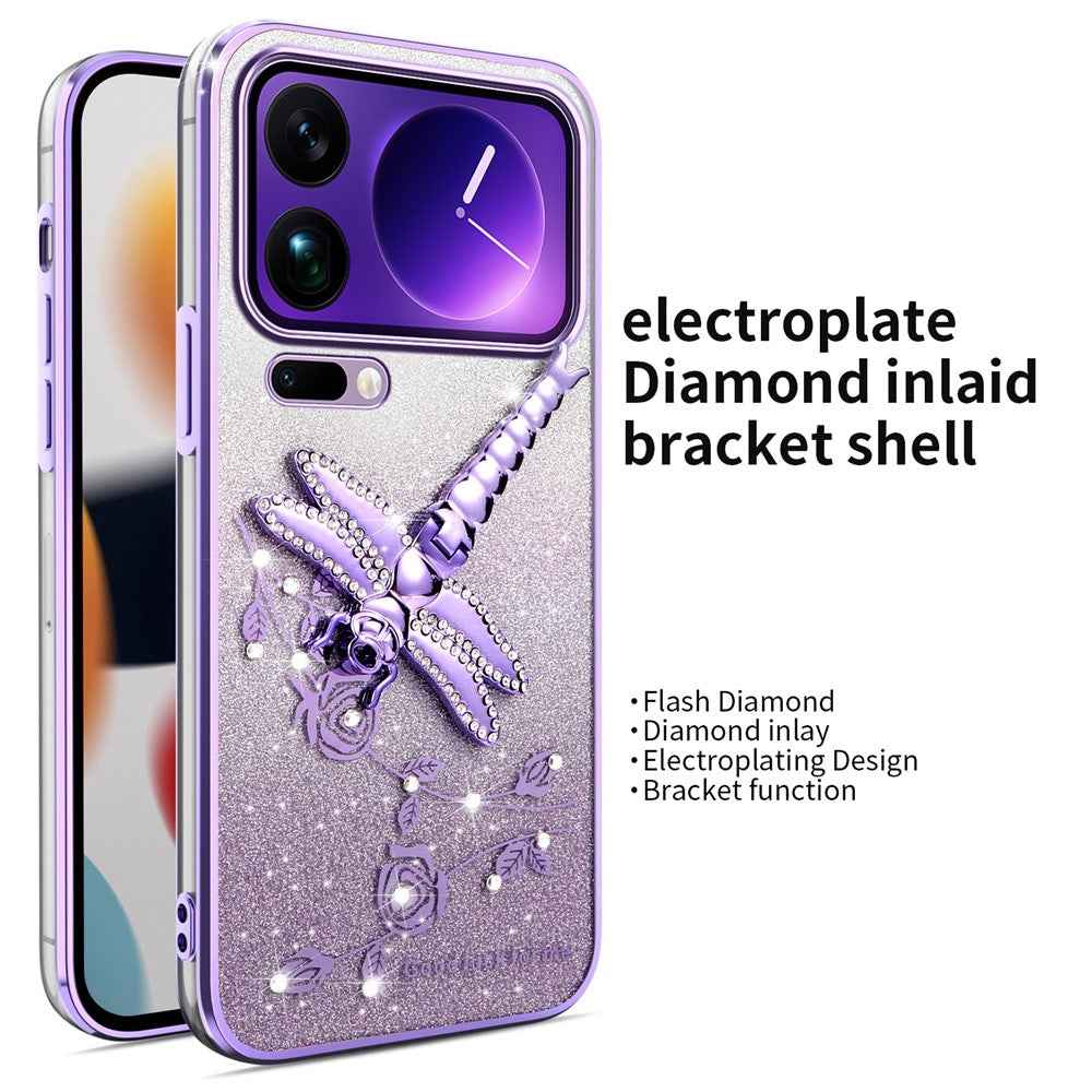 KADEM For Xiaomi 17 Pro Case Dragonfly Kickstand TPU Flowers Glitter Phone Cover - Purple