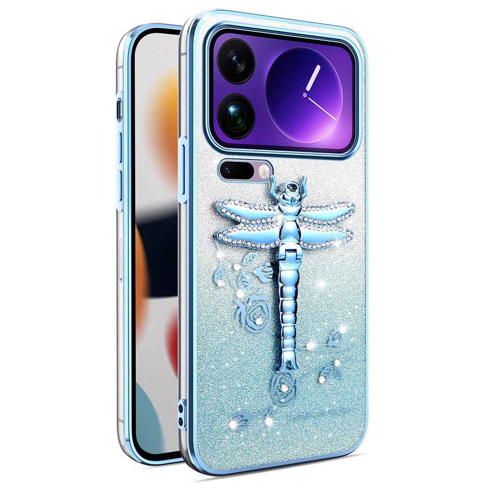 KADEM For Xiaomi 17 Pro Case Dragonfly Kickstand TPU Flowers Glitter Phone Cover - Blue