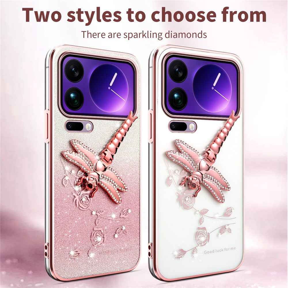 KADEM For Xiaomi 17 Pro Case Dragonfly Kickstand TPU Flowers Glitter Phone Cover - Blue