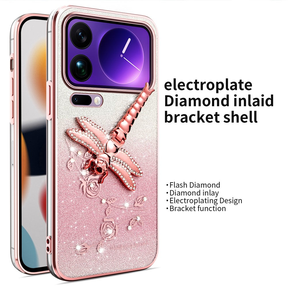 KADEM For Xiaomi 17 Pro Max Case Dragonfly Kickstand TPU Flowers Glitter Phone Cover - Pink
