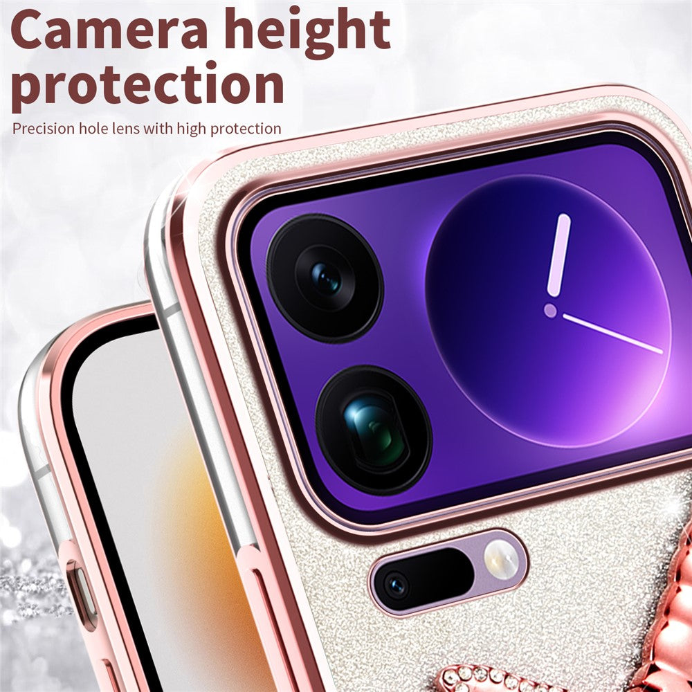 KADEM For Xiaomi 17 Pro Max Case Dragonfly Kickstand TPU Flowers Glitter Phone Cover - Pink