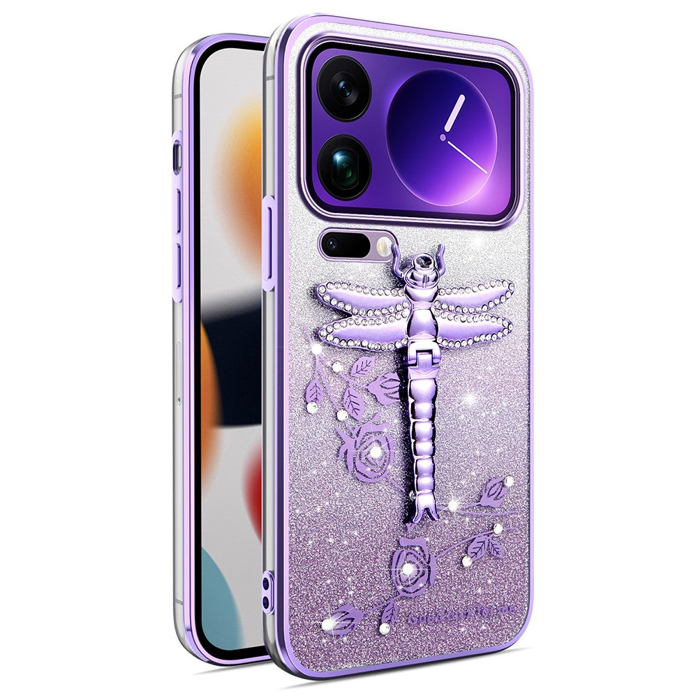 KADEM For Xiaomi 17 Pro Max Case Dragonfly Kickstand TPU Flowers Glitter Phone Cover - Purple