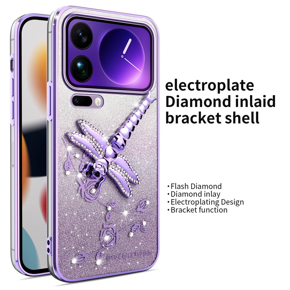 KADEM For Xiaomi 17 Pro Max Case Dragonfly Kickstand TPU Flowers Glitter Phone Cover - Purple