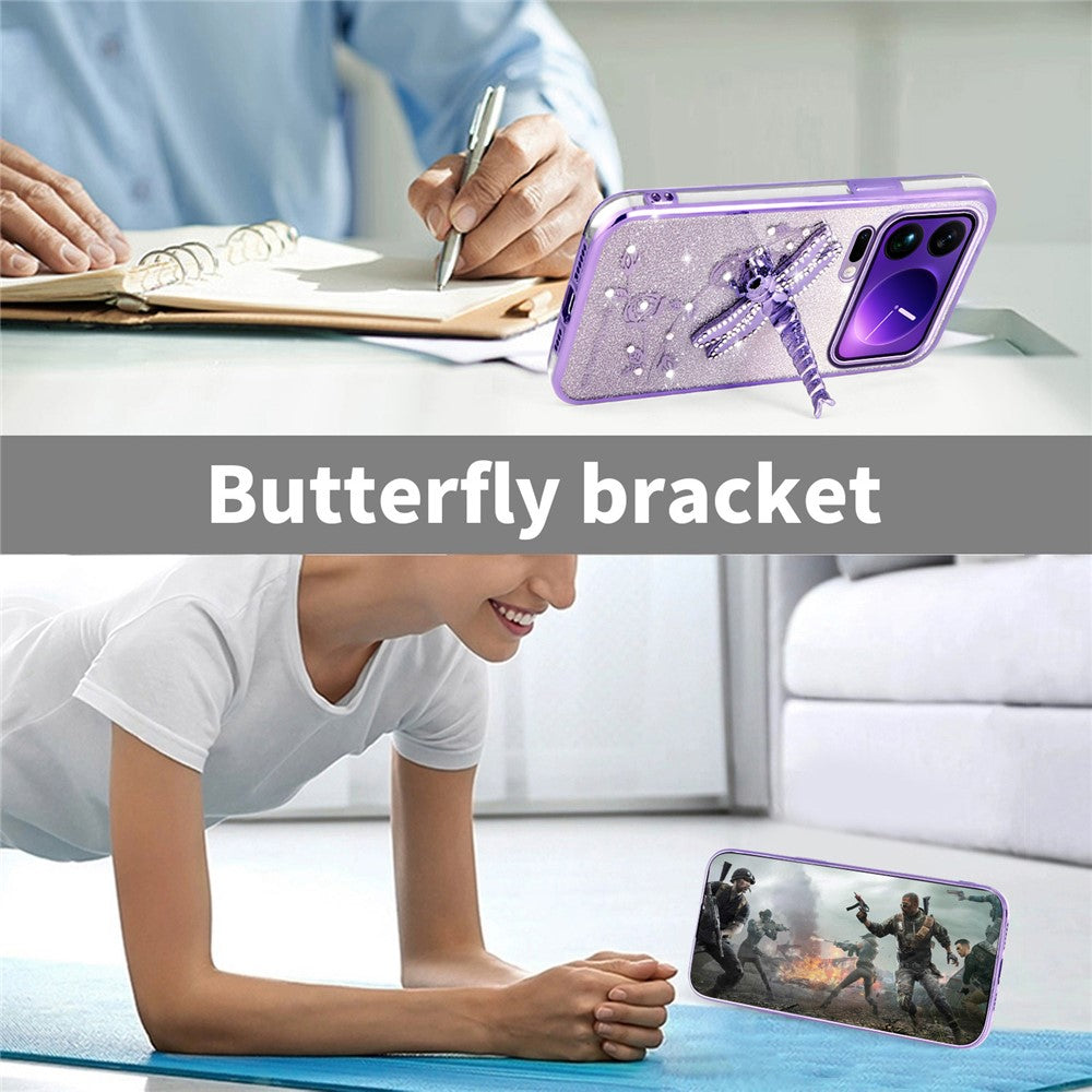 KADEM For Xiaomi 17 Pro Max Case Dragonfly Kickstand TPU Flowers Glitter Phone Cover - Purple