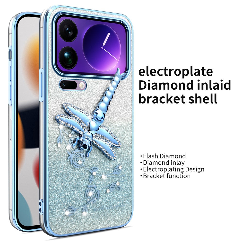 KADEM For Xiaomi 17 Pro Max Case Dragonfly Kickstand TPU Flowers Glitter Phone Cover - Blue