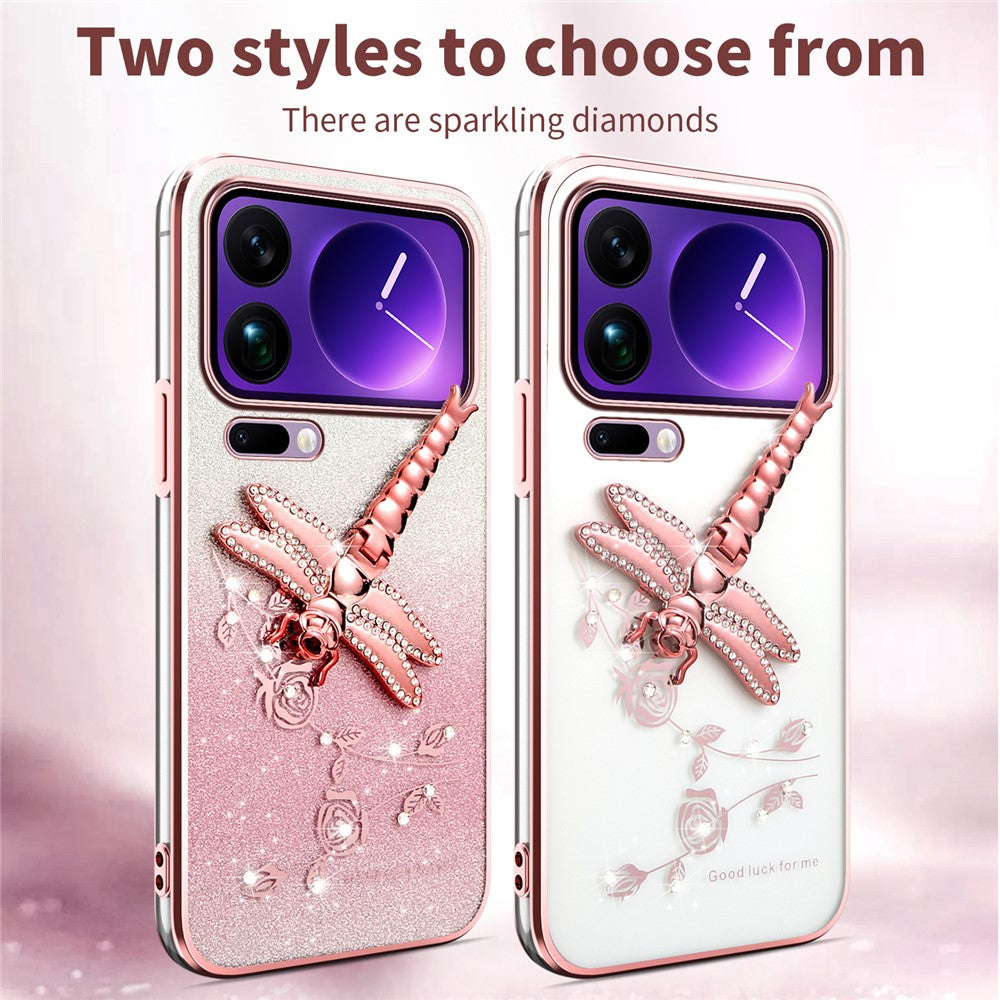 KADEM For Xiaomi 17 Pro Max Case Dragonfly Kickstand TPU Flowers Glitter Phone Cover - Blue