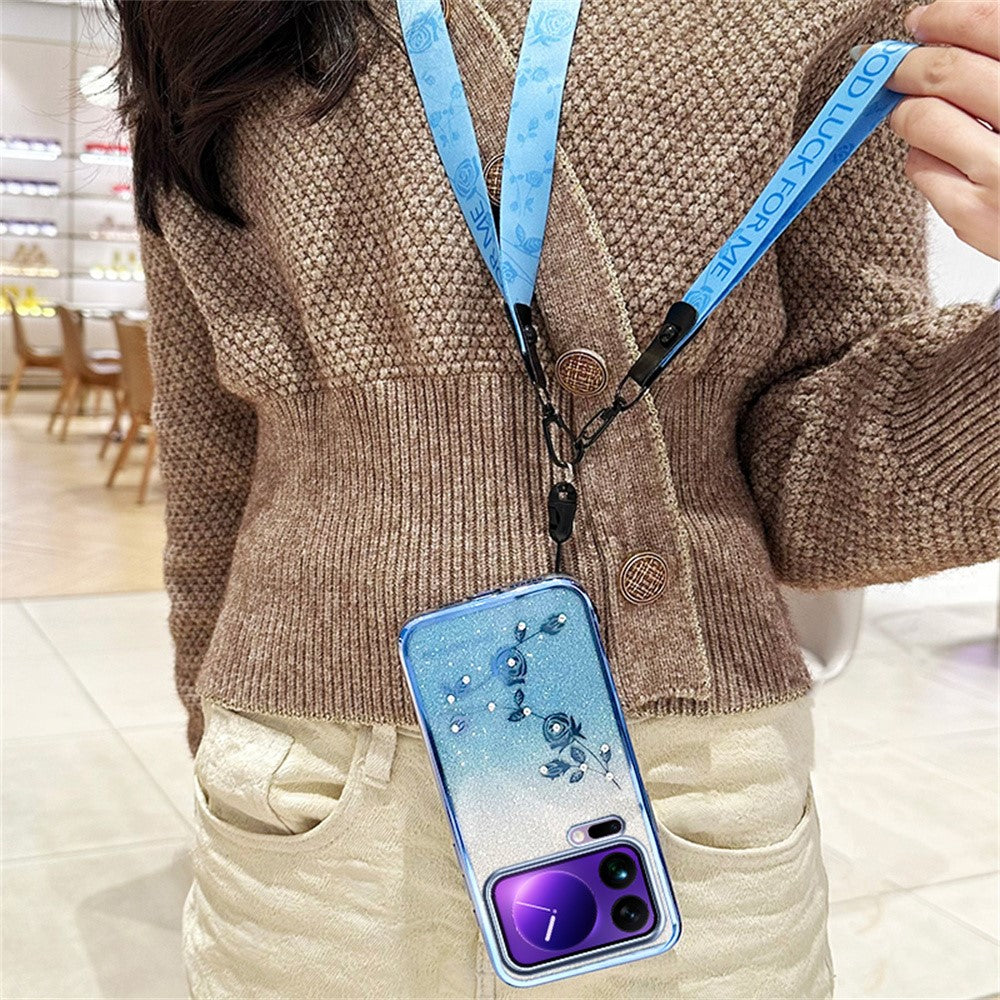 KADEM For Xiaomi 17 Pro Max Case Flower Pattern TPU Gradient Phone Cover with Lanyards - Blue