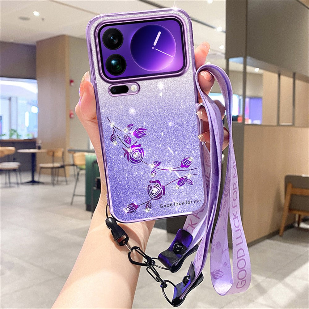 KADEM For Xiaomi 17 Pro Max Case Flower Pattern TPU Gradient Phone Cover with Lanyards - Purple