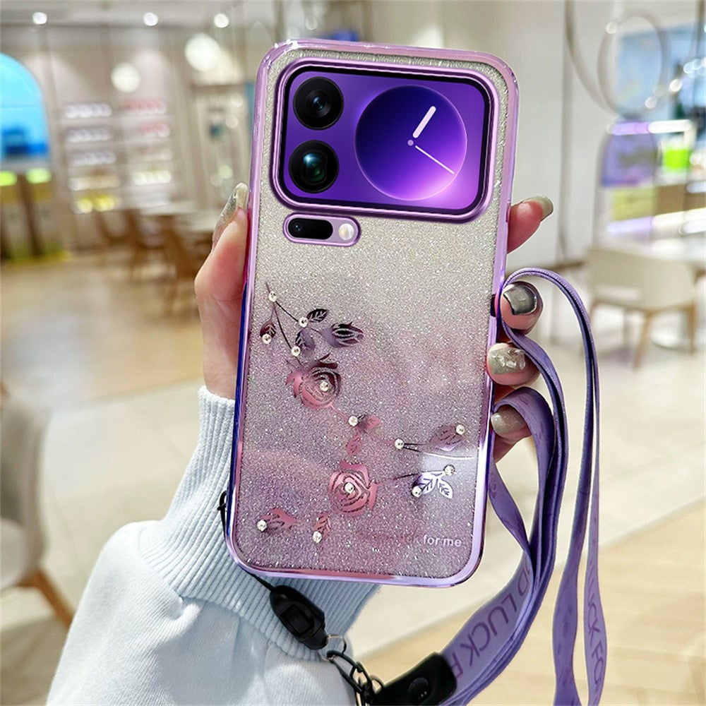 KADEM For Xiaomi 17 Pro Max Case Flower Pattern TPU Gradient Phone Cover with Lanyards - Purple