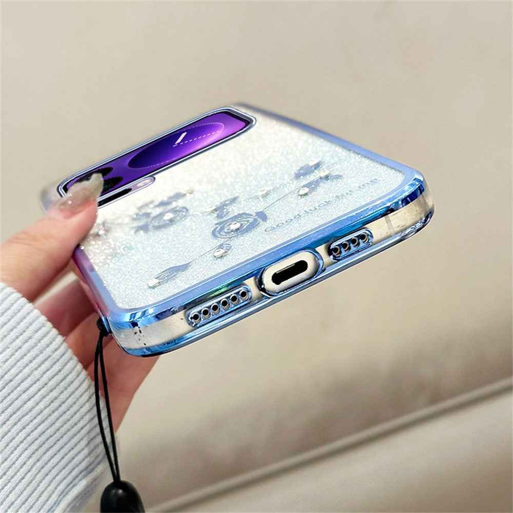 KADEM For Xiaomi 17 Pro Case Flower Pattern TPU Gradient Phone Cover with Lanyards - Blue