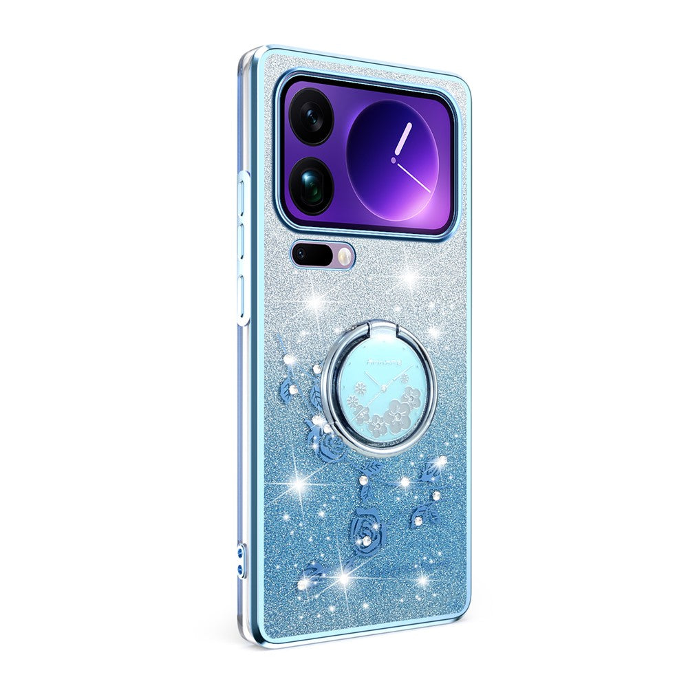 KADEM For Xiaomi 17 Pro Max Case Ring Kickstand TPU Flowers Phone Cover Gradient Glitter - Blue