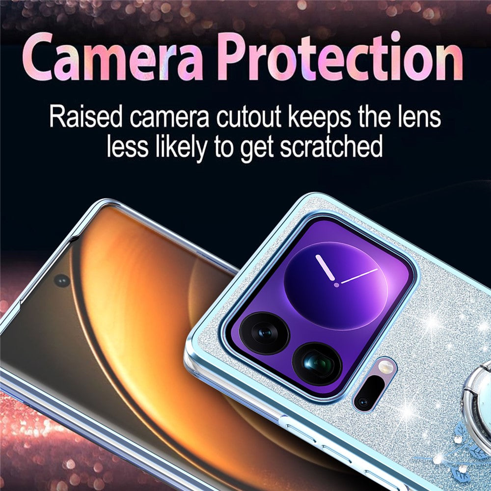 KADEM For Xiaomi 17 Pro Max Case Ring Kickstand TPU Flowers Phone Cover Gradient Glitter - Blue
