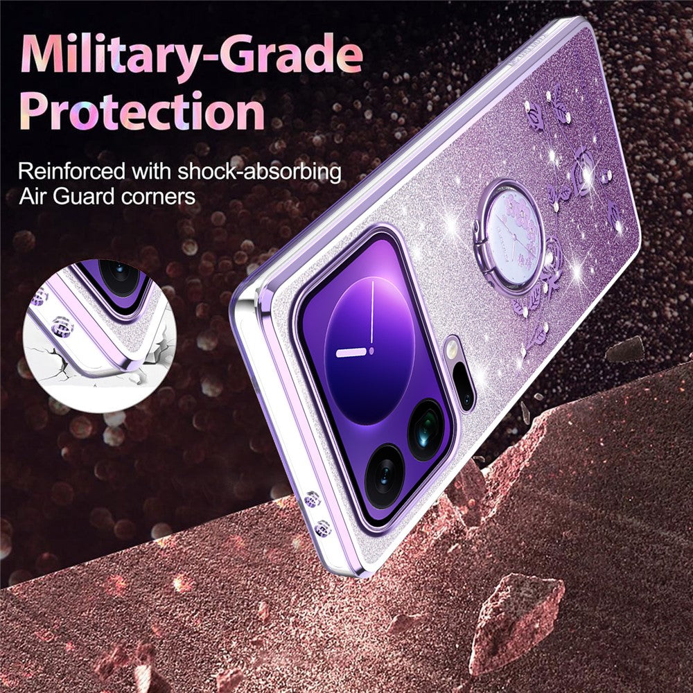 KADEM For Xiaomi 17 Pro Max Case Ring Kickstand TPU Flowers Phone Cover Gradient Glitter - Purple