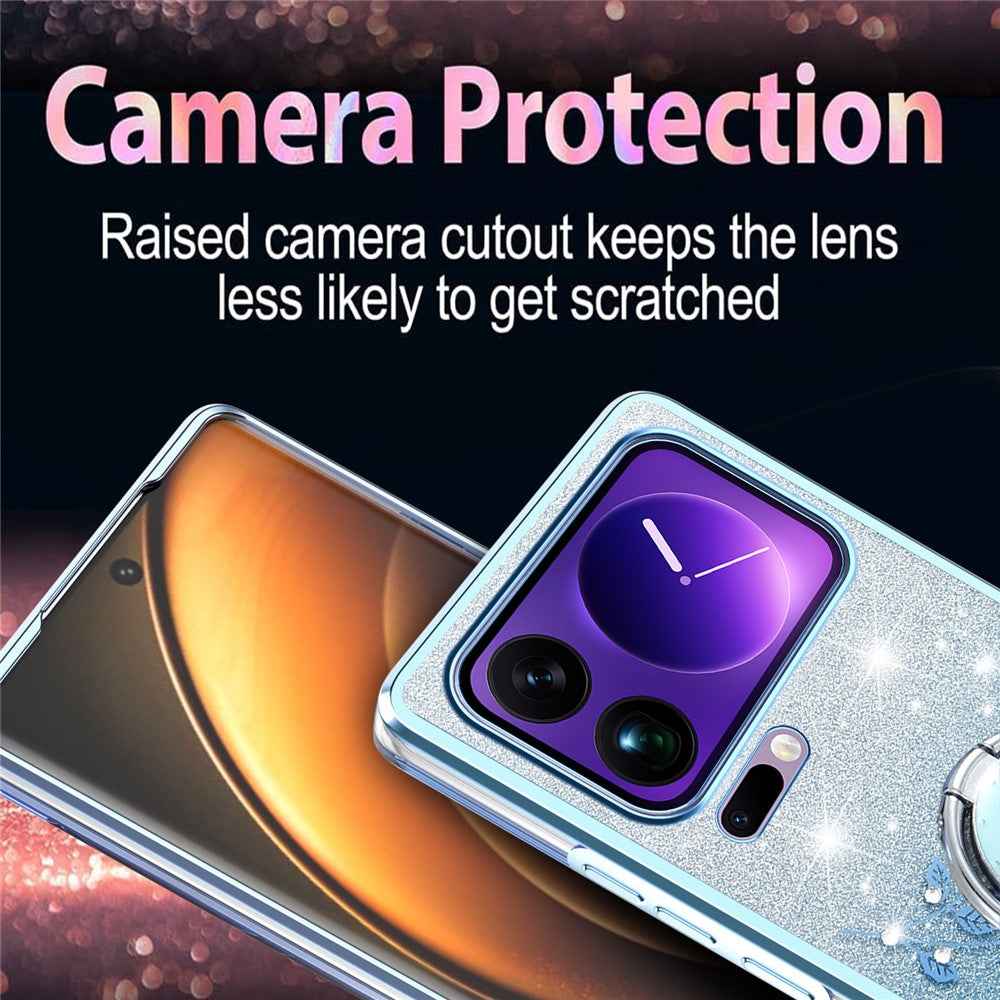 KADEM For Xiaomi 17 Pro Case Ring Kickstand TPU Flowers Phone Cover Gradient Glitter - Blue