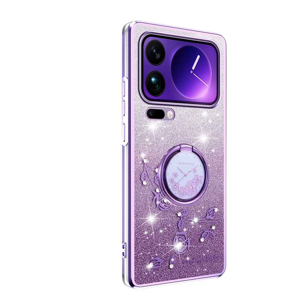 KADEM For Xiaomi 17 Pro Case Ring Kickstand TPU Flowers Phone Cover Gradient Glitter - Purple