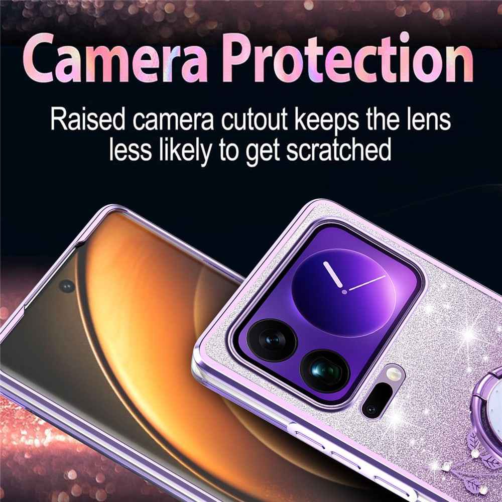 KADEM For Xiaomi 17 Pro Case Ring Kickstand TPU Flowers Phone Cover Gradient Glitter - Purple