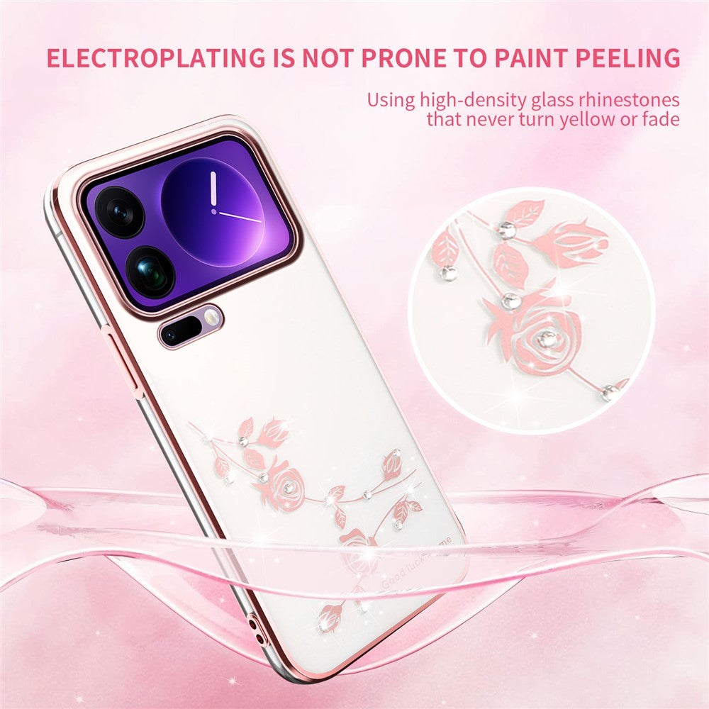 KADEM For Xiaomi 17 Pro Max Case Flower Rhinestone Decor TPU Phone Cover - Rose Gold