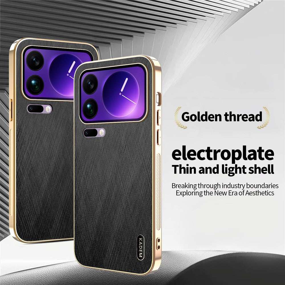 KADEM For Xiaomi 17 Pro Max Case Electroplating Silk Texture PU + TPU Phone Back Cover - Black