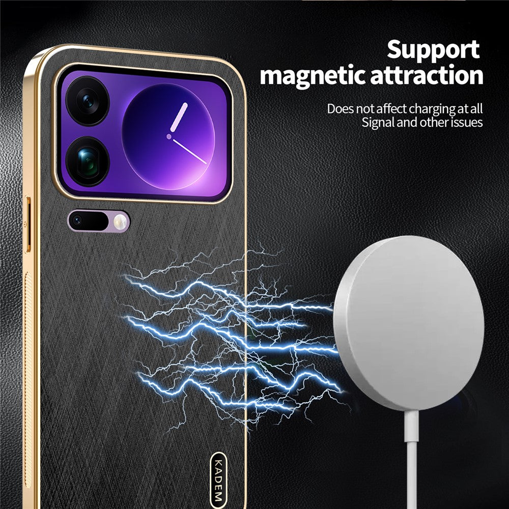 KADEM For Xiaomi 17 Pro Max Case Electroplating Silk Texture PU + TPU Phone Back Cover - Black