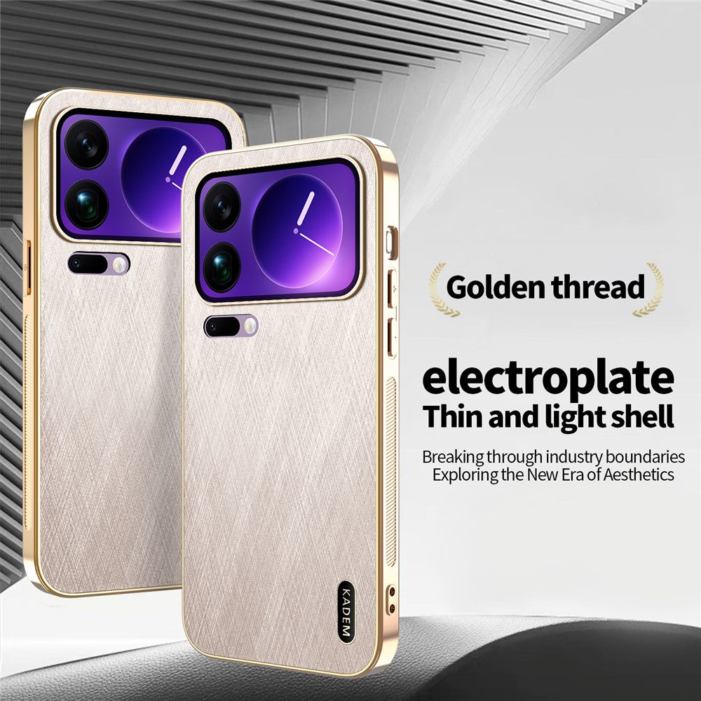 KADEM For Xiaomi 17 Pro Max Case Electroplating Silk Texture PU + TPU Phone Back Cover - Gold