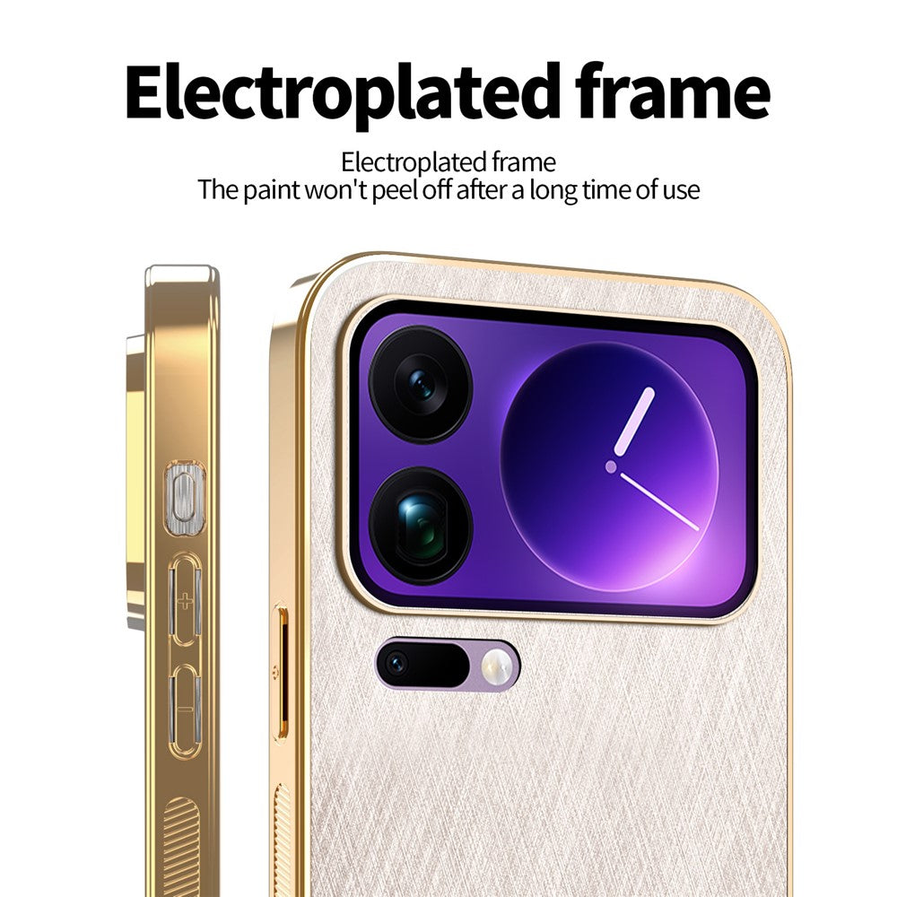 KADEM For Xiaomi 17 Pro Max Case Electroplating Silk Texture PU + TPU Phone Back Cover - Gold