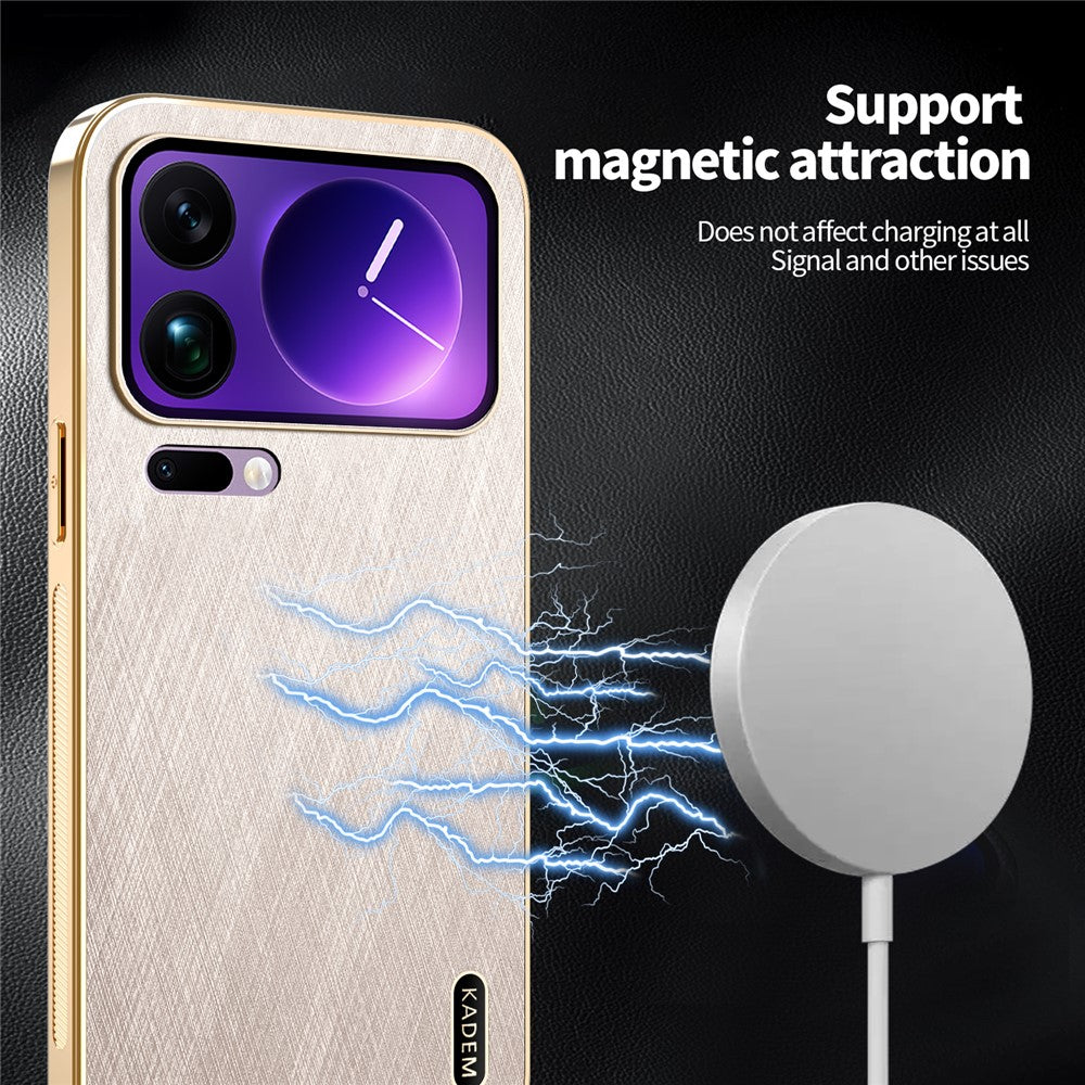 KADEM For Xiaomi 17 Pro Max Case Electroplating Silk Texture PU + TPU Phone Back Cover - Gold
