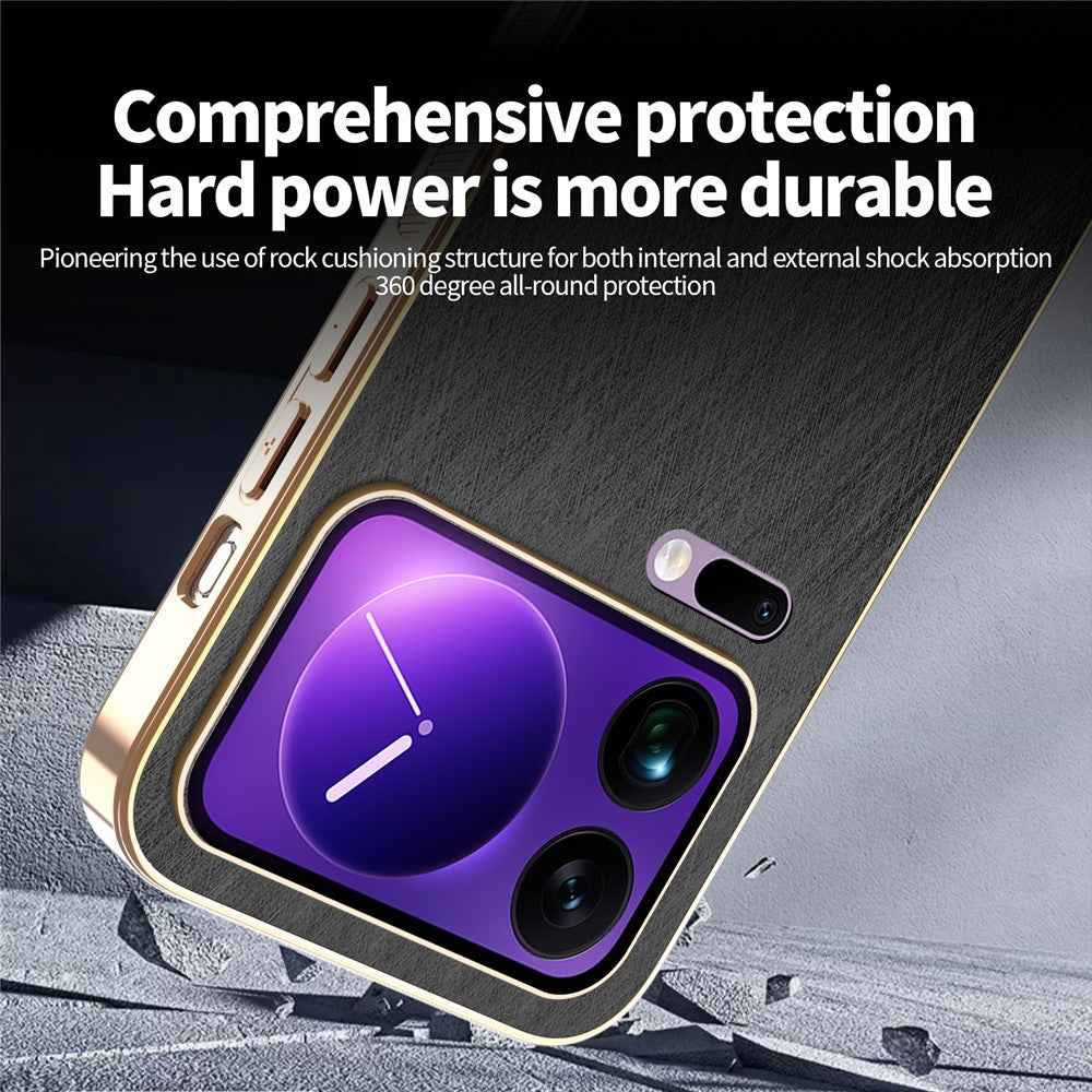 KADEM For Xiaomi 17 Pro Case Electroplating Silk Texture PU + TPU Phone Back Cover - Black