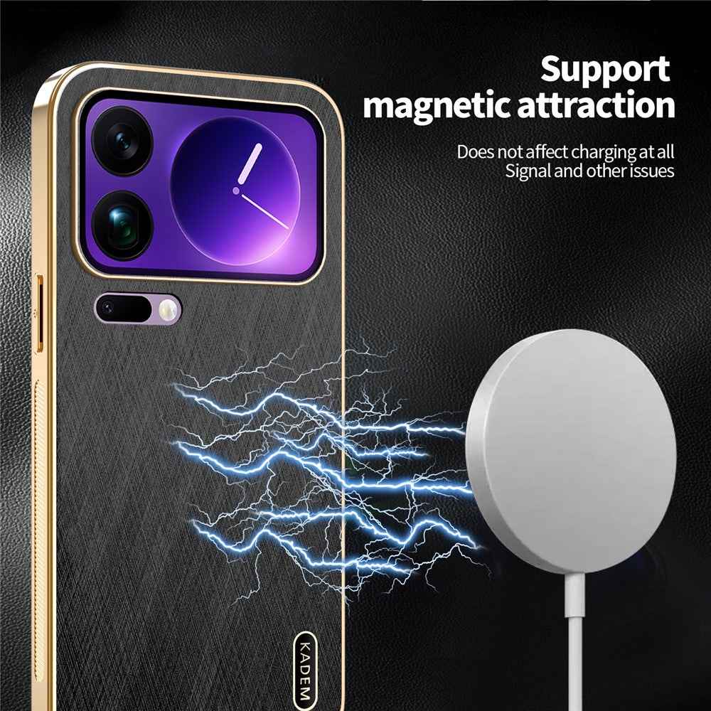 KADEM For Xiaomi 17 Pro Case Electroplating Silk Texture PU + TPU Phone Back Cover - Black