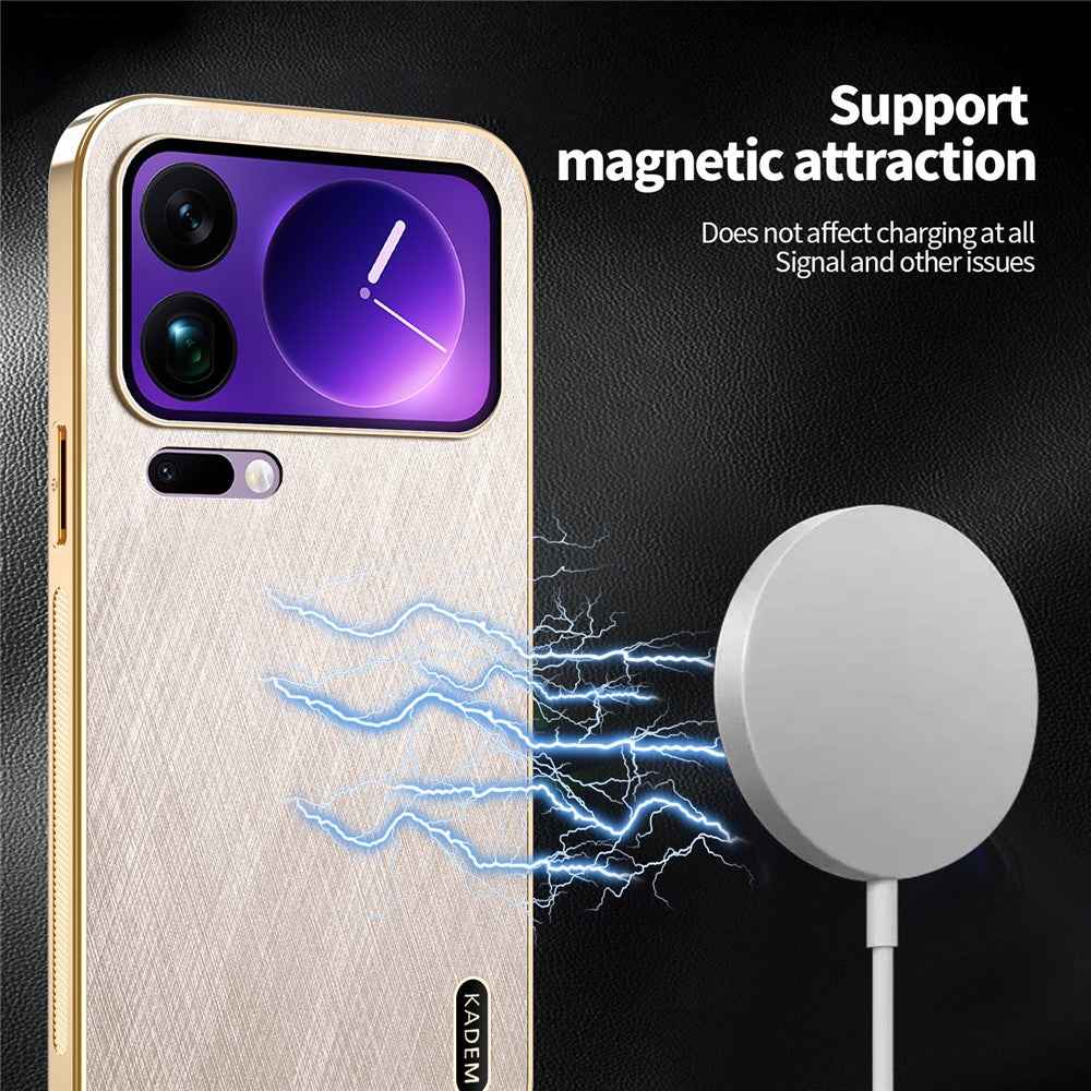 KADEM For Xiaomi 17 Pro Case Electroplating Silk Texture PU + TPU Phone Back Cover - Gold
