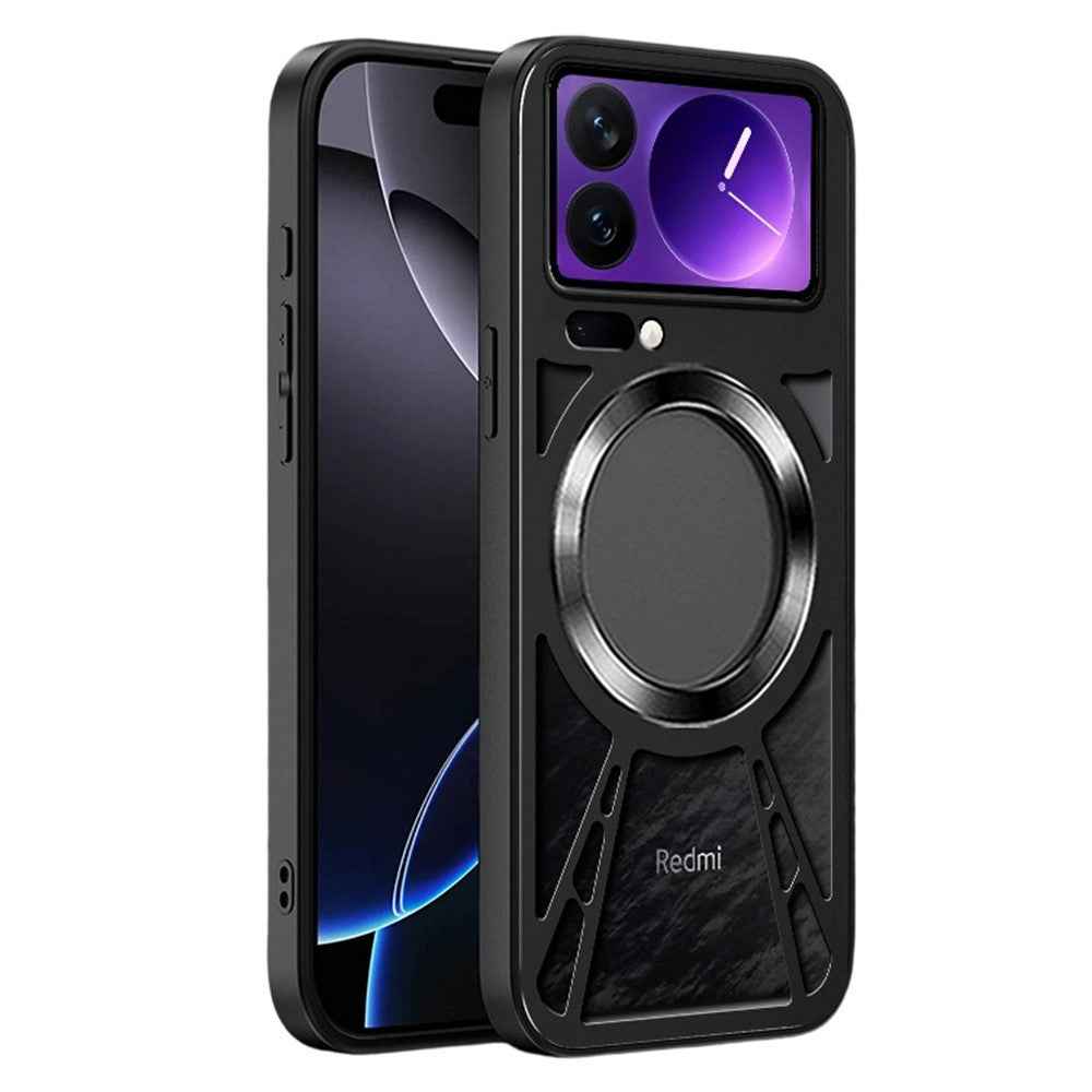 For Xiaomi 17 Pro Magnetic Case Hollow Heat Dissipation Silicone + PC + Metal Bumper Phone Cover - Black