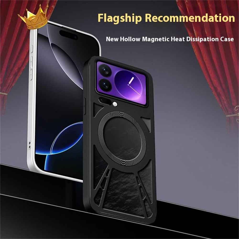 For Xiaomi 17 Pro Magnetic Case Hollow Heat Dissipation Silicone + PC + Metal Bumper Phone Cover - Black